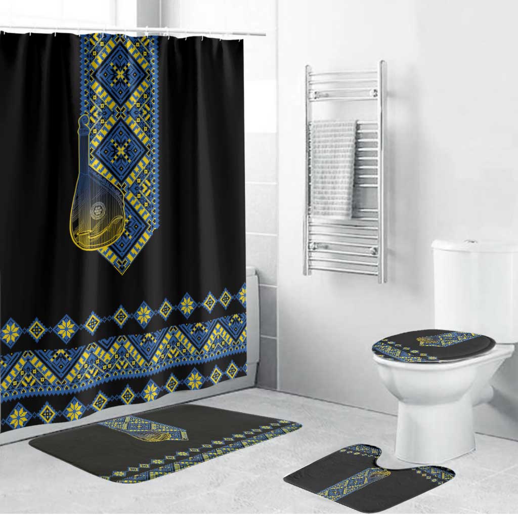Ukraine Bandura Vyshyvanka Pattern Bathroom Set Ukrainian Heritage Folk Black Version - Wonder Print Shop