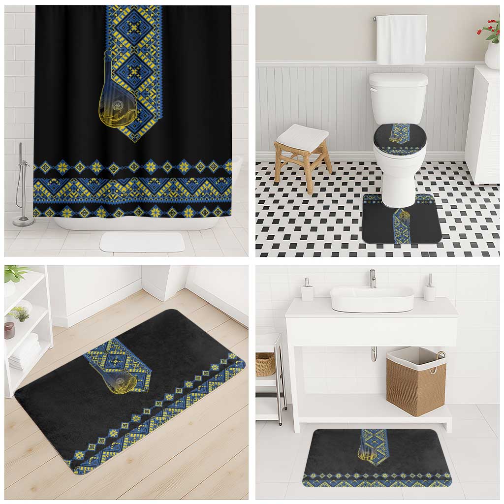 Ukraine Bandura Vyshyvanka Pattern Bathroom Set Ukrainian Heritage Folk Black Version - Wonder Print Shop