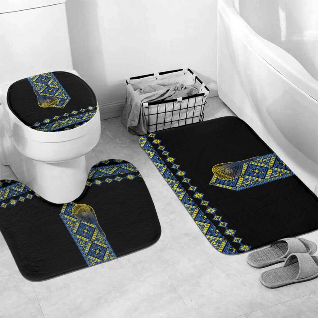 Ukraine Bandura Vyshyvanka Pattern Bathroom Set Ukrainian Heritage Folk Black Version - Wonder Print Shop