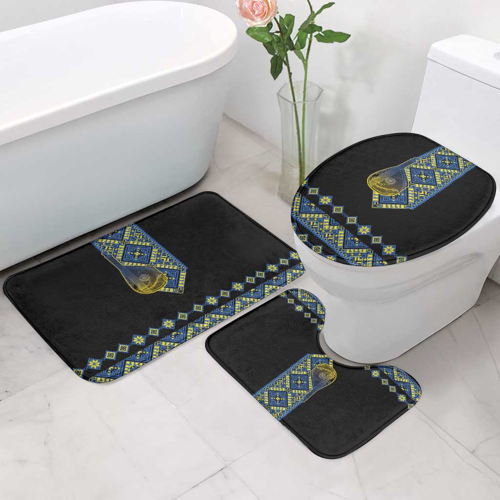 Ukraine Bandura Vyshyvanka Pattern Bathroom Set Ukrainian Heritage Folk Black Version - Wonder Print Shop