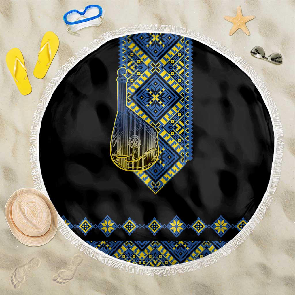 Ukraine Bandura Vyshyvanka Pattern Beach Blanket Ukrainian Heritage Folk Black Version - Wonder Print Shop