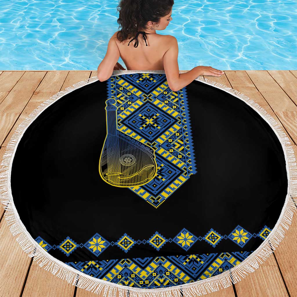 Ukraine Bandura Vyshyvanka Pattern Beach Blanket Ukrainian Heritage Folk Black Version - Wonder Print Shop