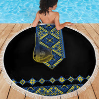 Ukraine Bandura Vyshyvanka Pattern Beach Blanket Ukrainian Heritage Folk Black Version - Wonder Print Shop