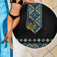 Ukraine Bandura Vyshyvanka Pattern Beach Blanket Ukrainian Heritage Folk Black Version - Wonder Print Shop