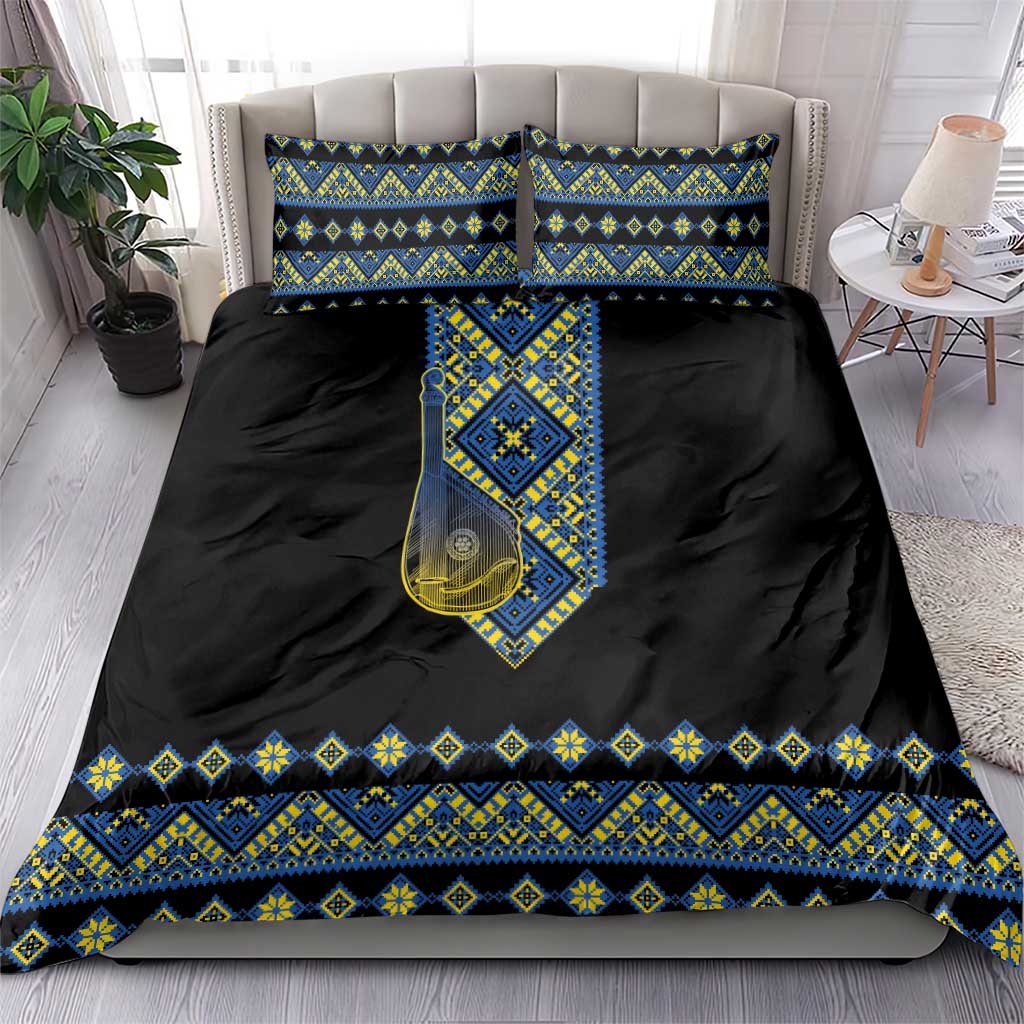 Ukraine Bandura Vyshyvanka Pattern Bedding Set Ukrainian Heritage Folk Black Version - Wonder Print Shop