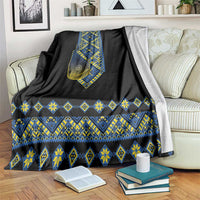 Ukraine Bandura Vyshyvanka Pattern Blanket Ukrainian Heritage Folk Black Version - Wonder Print Shop