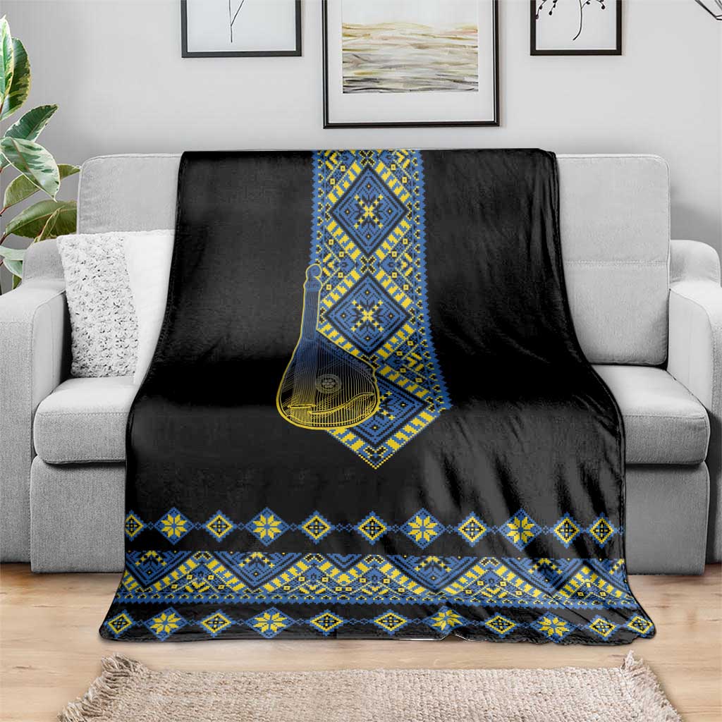 Ukraine Bandura Vyshyvanka Pattern Blanket Ukrainian Heritage Folk Black Version - Wonder Print Shop