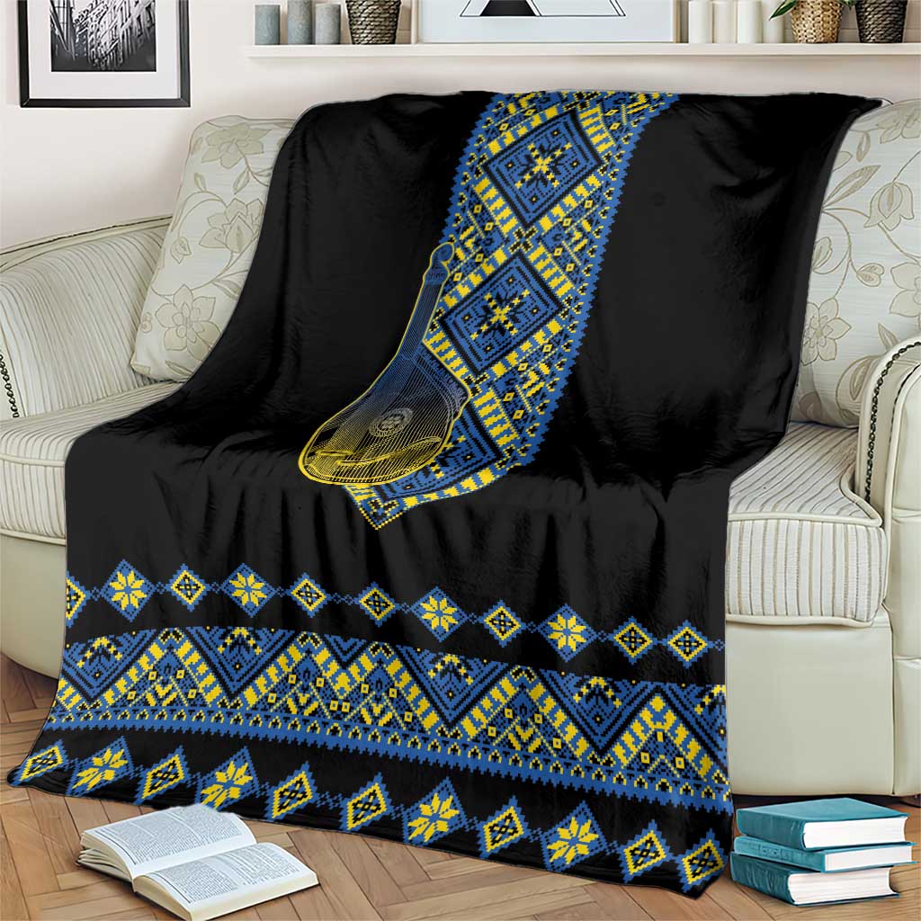 Ukraine Bandura Vyshyvanka Pattern Blanket Ukrainian Heritage Folk Black Version - Wonder Print Shop