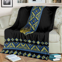 Ukraine Bandura Vyshyvanka Pattern Blanket Ukrainian Heritage Folk Black Version - Wonder Print Shop