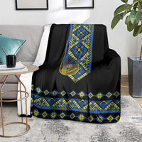 Ukraine Bandura Vyshyvanka Pattern Blanket Ukrainian Heritage Folk Black Version - Wonder Print Shop