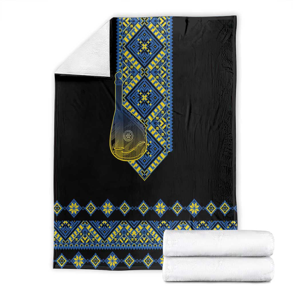 Ukraine Bandura Vyshyvanka Pattern Blanket Ukrainian Heritage Folk Black Version - Wonder Print Shop