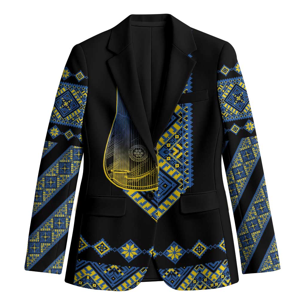 Ukraine Bandura Vyshyvanka Pattern Blazer Ukrainian Heritage Folk Black Version - Wonder Print Shop