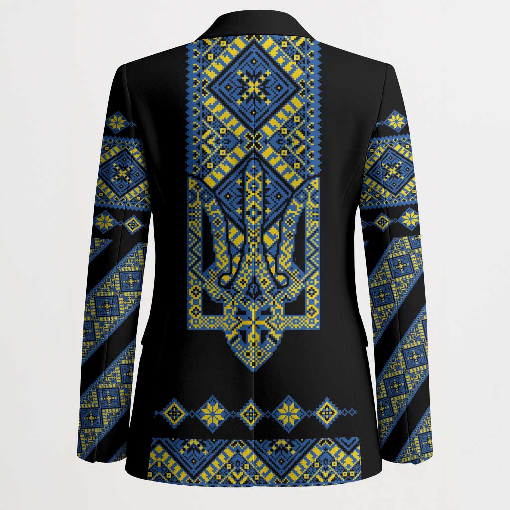 Ukraine Bandura Vyshyvanka Pattern Blazer Ukrainian Heritage Folk Black Version - Wonder Print Shop
