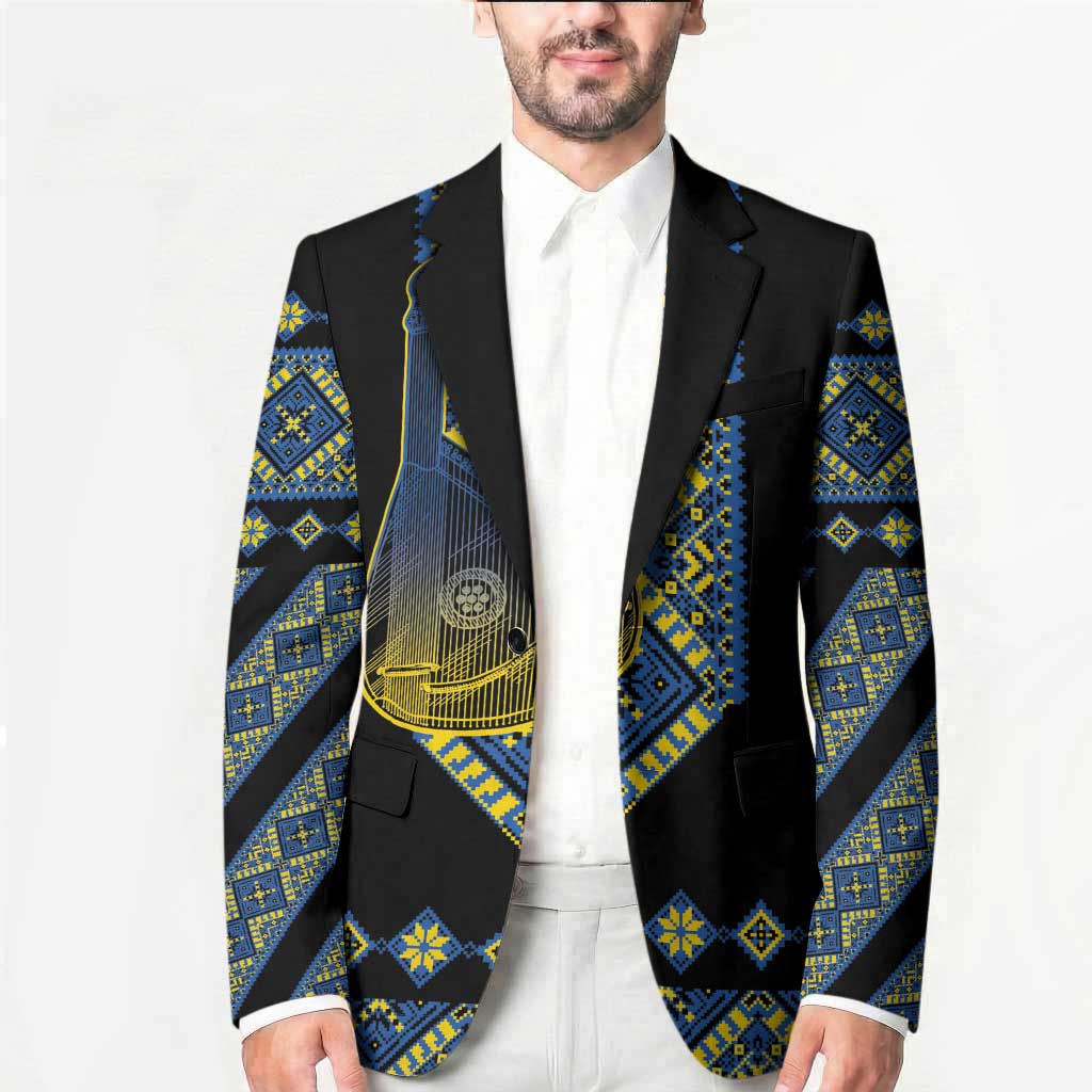 Ukraine Bandura Vyshyvanka Pattern Blazer Ukrainian Heritage Folk Black Version - Wonder Print Shop