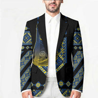 Ukraine Bandura Vyshyvanka Pattern Blazer Ukrainian Heritage Folk Black Version - Wonder Print Shop