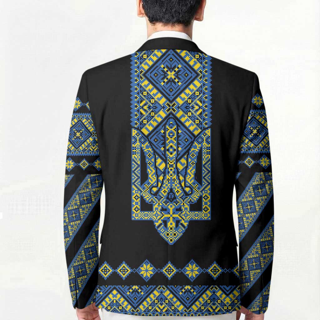 Ukraine Bandura Vyshyvanka Pattern Blazer Ukrainian Heritage Folk Black Version - Wonder Print Shop