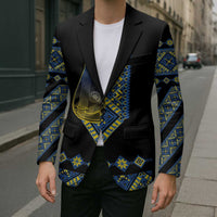 Ukraine Bandura Vyshyvanka Pattern Blazer Ukrainian Heritage Folk Black Version - Wonder Print Shop
