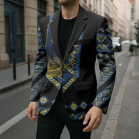 Ukraine Bandura Vyshyvanka Pattern Blazer Ukrainian Heritage Folk Black Version - Wonder Print Shop