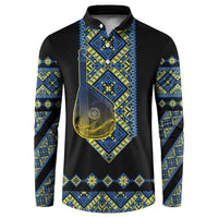 Ukraine Bandura Vyshyvanka Pattern Button Sweatshirt Ukrainian Heritage Folk Black Version - Wonder Print Shop