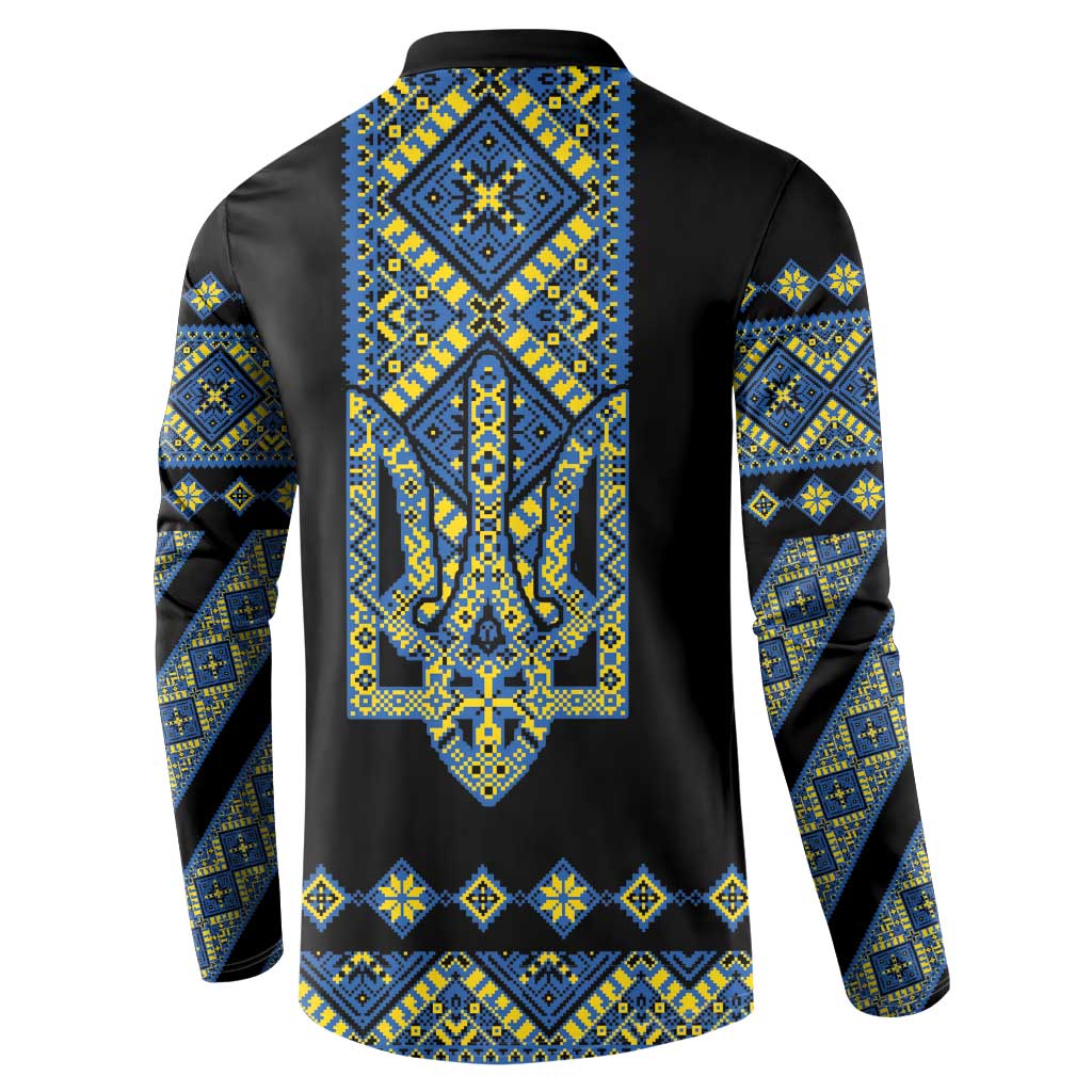 Ukraine Bandura Vyshyvanka Pattern Button Sweatshirt Ukrainian Heritage Folk Black Version - Wonder Print Shop