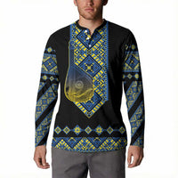 Ukraine Bandura Vyshyvanka Pattern Button Sweatshirt Ukrainian Heritage Folk Black Version - Wonder Print Shop