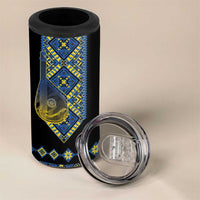Ukraine Bandura Vyshyvanka Pattern 4 in 1 Can Cooler Tumbler Ukrainian Heritage Folk Black Version - Wonder Print Shop