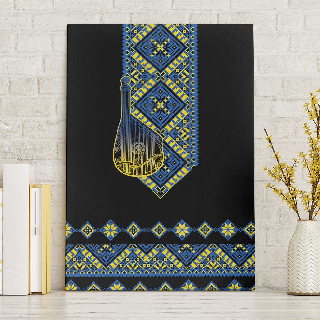 Ukraine Bandura Vyshyvanka Pattern Canvas Wall Art Ukrainian Heritage Folk Black Version - Wonder Print Shop