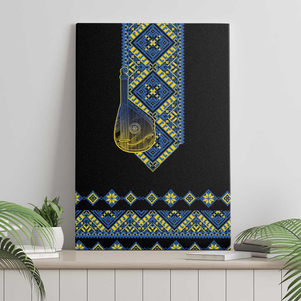 Ukraine Bandura Vyshyvanka Pattern Canvas Wall Art Ukrainian Heritage Folk Black Version - Wonder Print Shop
