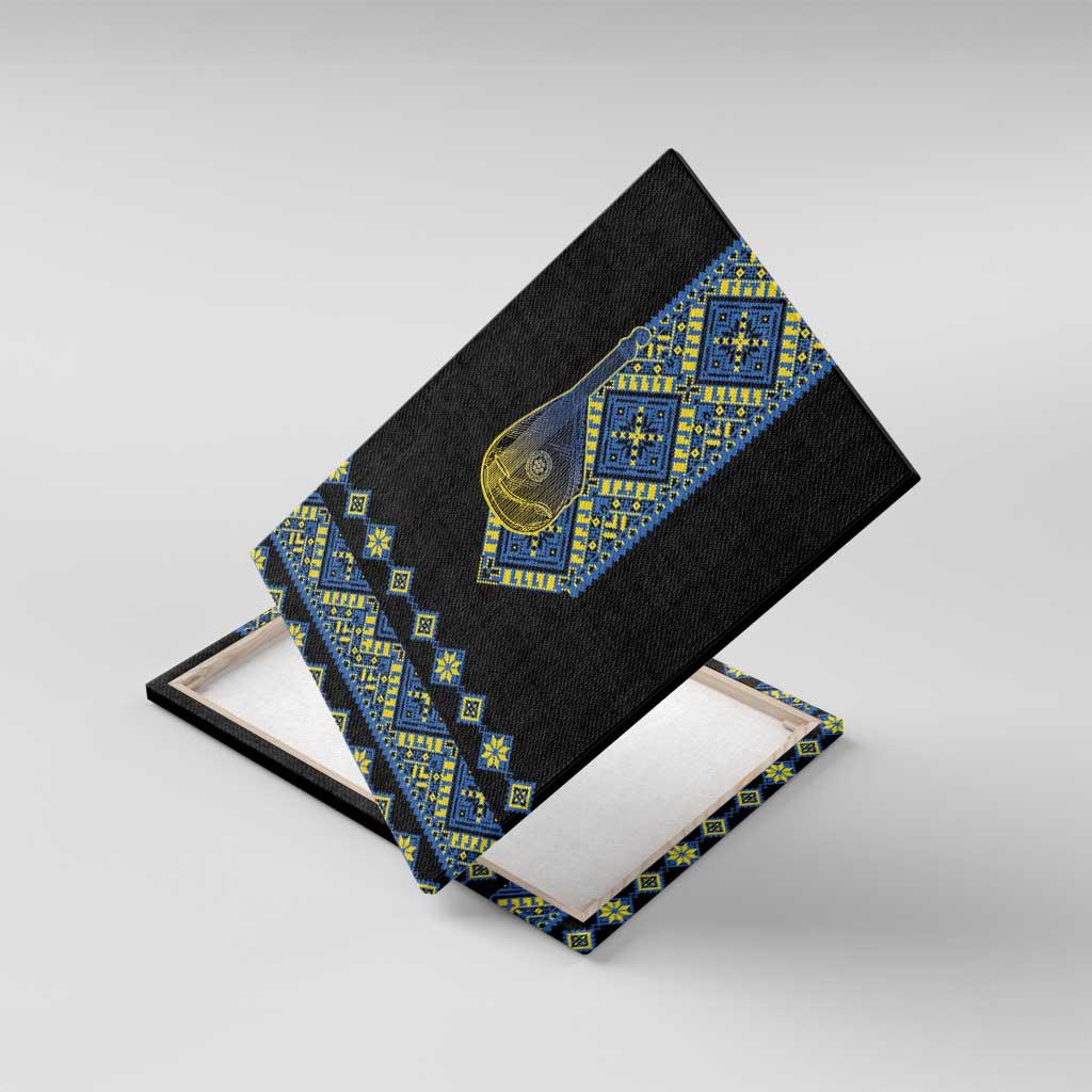 Ukraine Bandura Vyshyvanka Pattern Canvas Wall Art Ukrainian Heritage Folk Black Version - Wonder Print Shop
