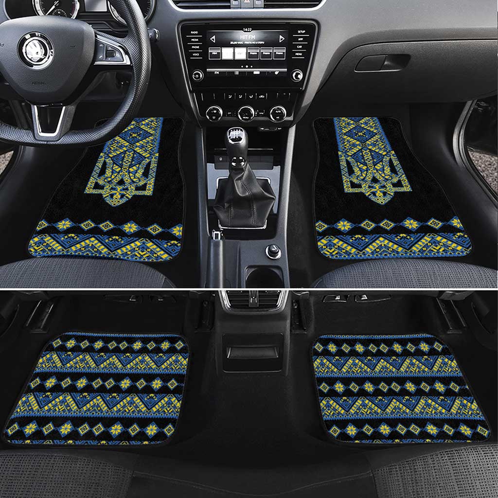 Ukraine Bandura Vyshyvanka Pattern Car Mats Ukrainian Heritage Folk Black Version - Wonder Print Shop