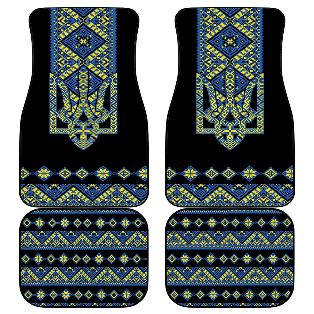 Ukraine Bandura Vyshyvanka Pattern Car Mats Ukrainian Heritage Folk Black Version - Wonder Print Shop