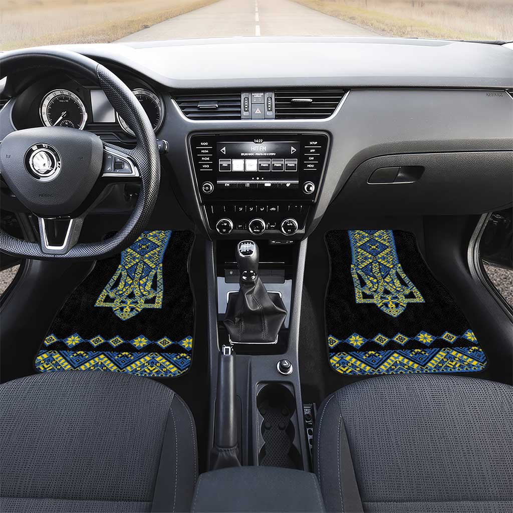 Ukraine Bandura Vyshyvanka Pattern Car Mats Ukrainian Heritage Folk Black Version - Wonder Print Shop
