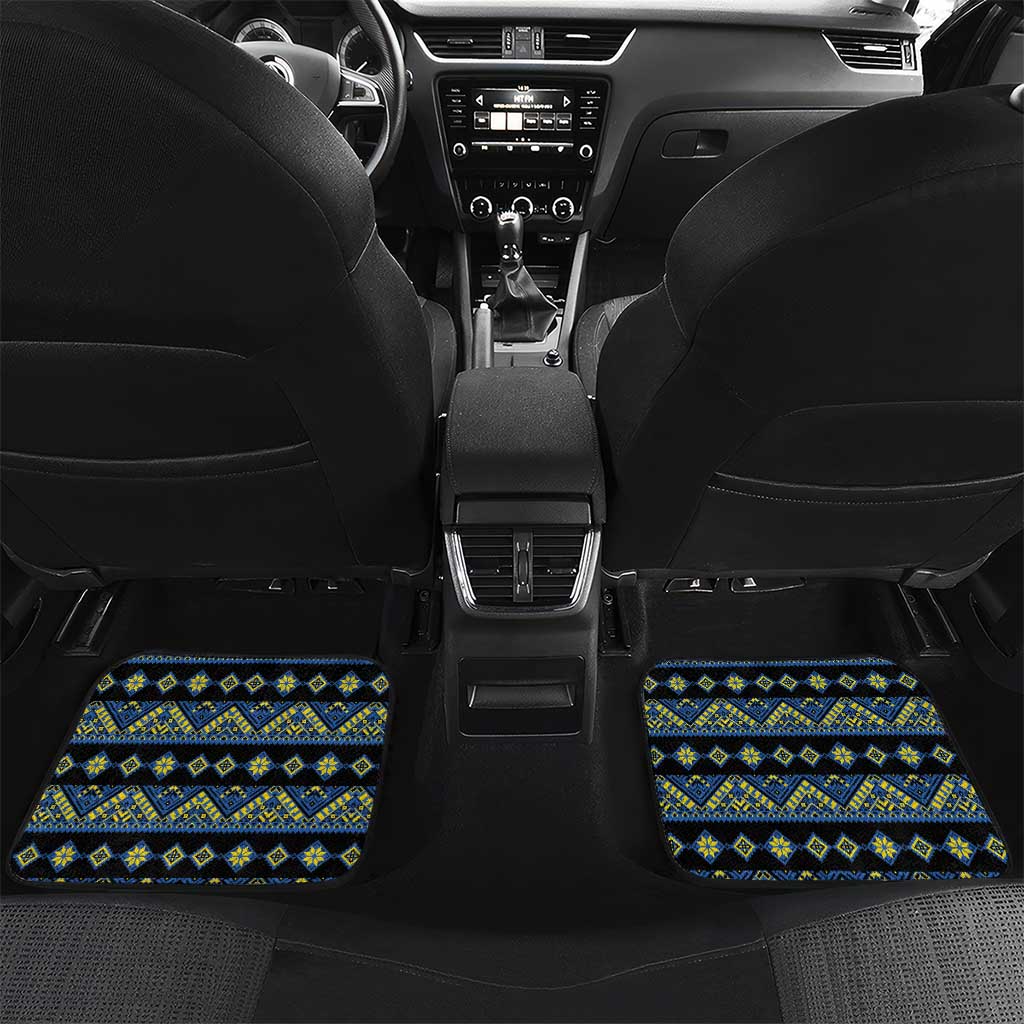 Ukraine Bandura Vyshyvanka Pattern Car Mats Ukrainian Heritage Folk Black Version - Wonder Print Shop