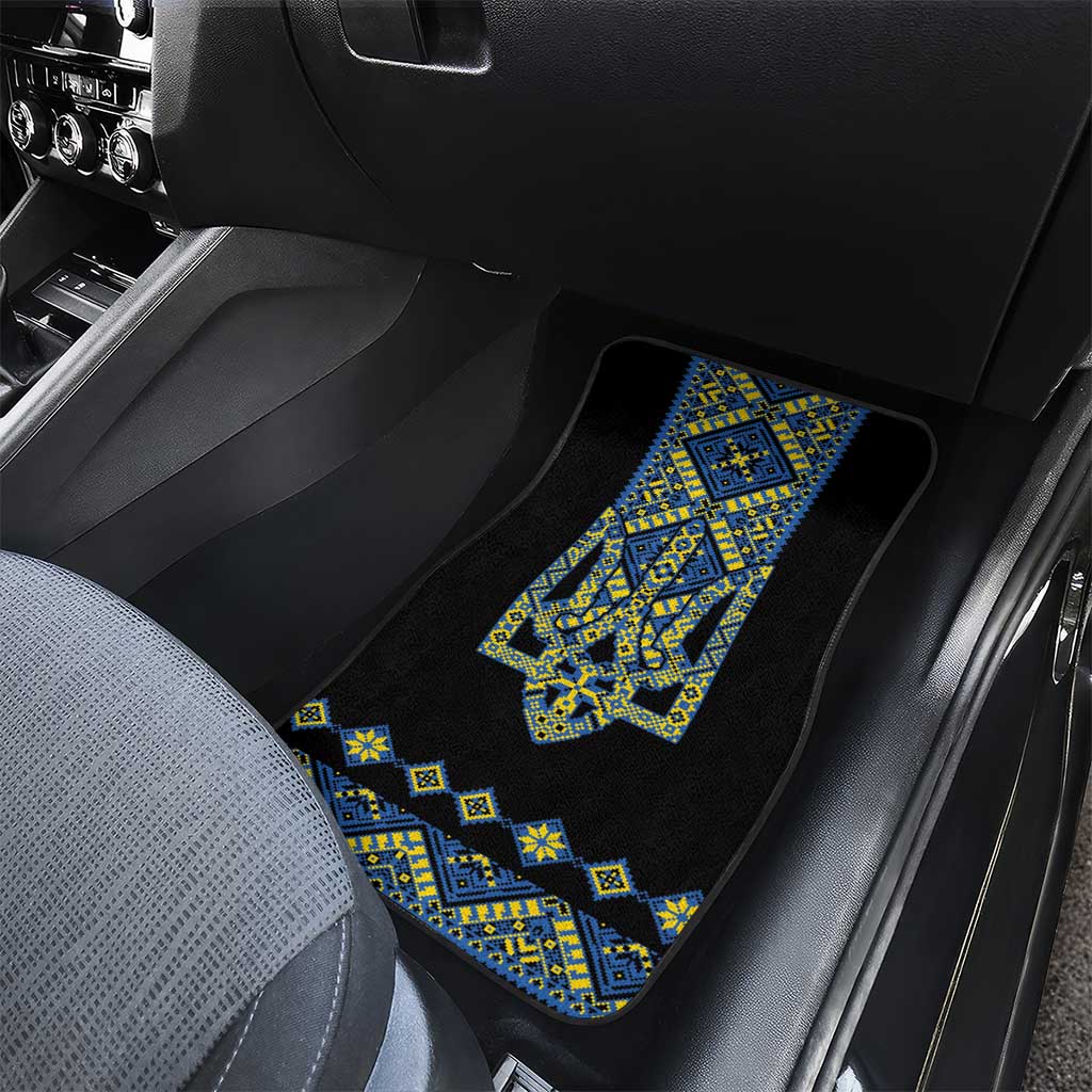 Ukraine Bandura Vyshyvanka Pattern Car Mats Ukrainian Heritage Folk Black Version - Wonder Print Shop