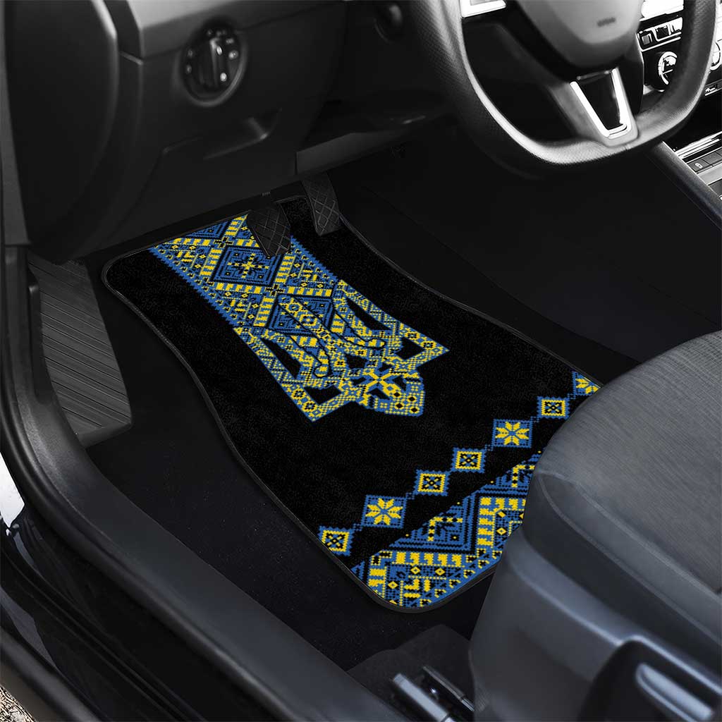Ukraine Bandura Vyshyvanka Pattern Car Mats Ukrainian Heritage Folk Black Version - Wonder Print Shop