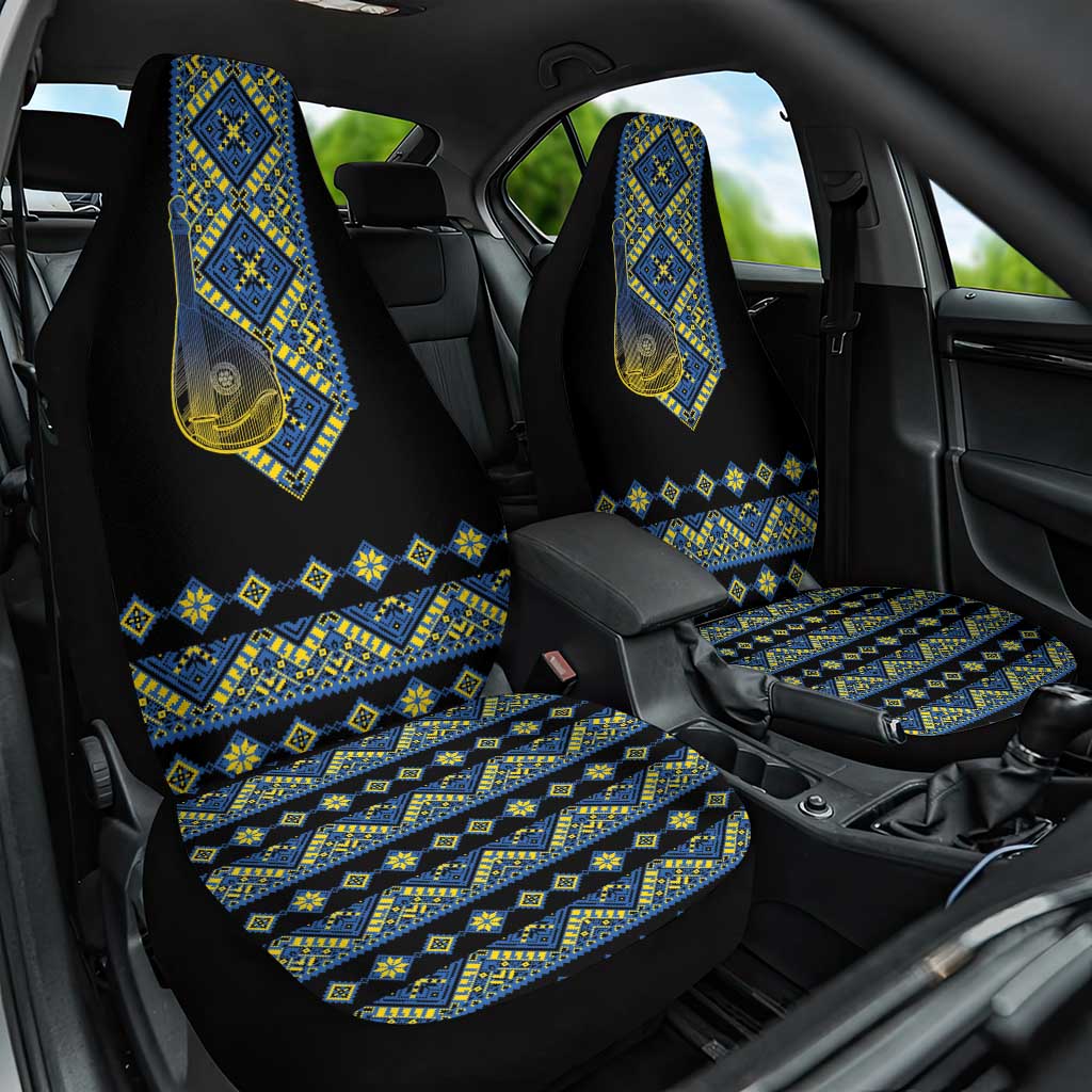 Ukraine Bandura Vyshyvanka Pattern Car Seat Cover Ukrainian Heritage Folk Black Version - Wonder Print Shop