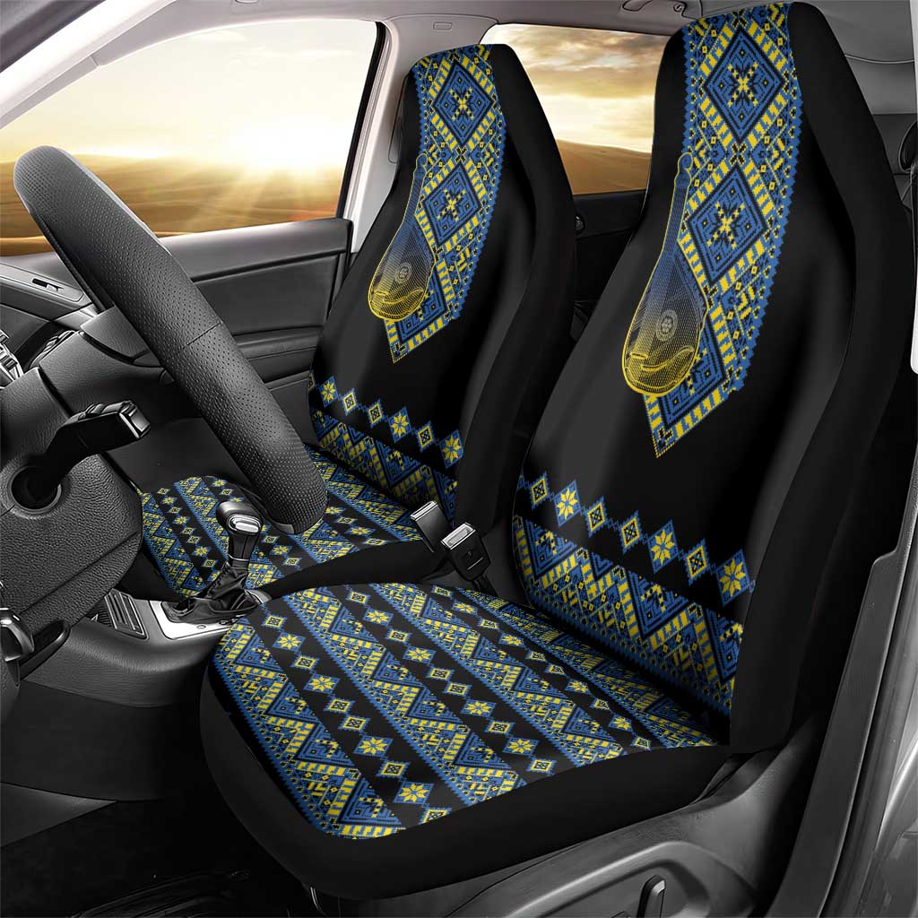 Ukraine Bandura Vyshyvanka Pattern Car Seat Cover Ukrainian Heritage Folk Black Version - Wonder Print Shop