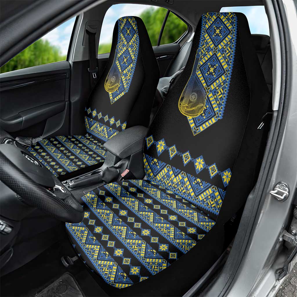 Ukraine Bandura Vyshyvanka Pattern Car Seat Cover Ukrainian Heritage Folk Black Version - Wonder Print Shop