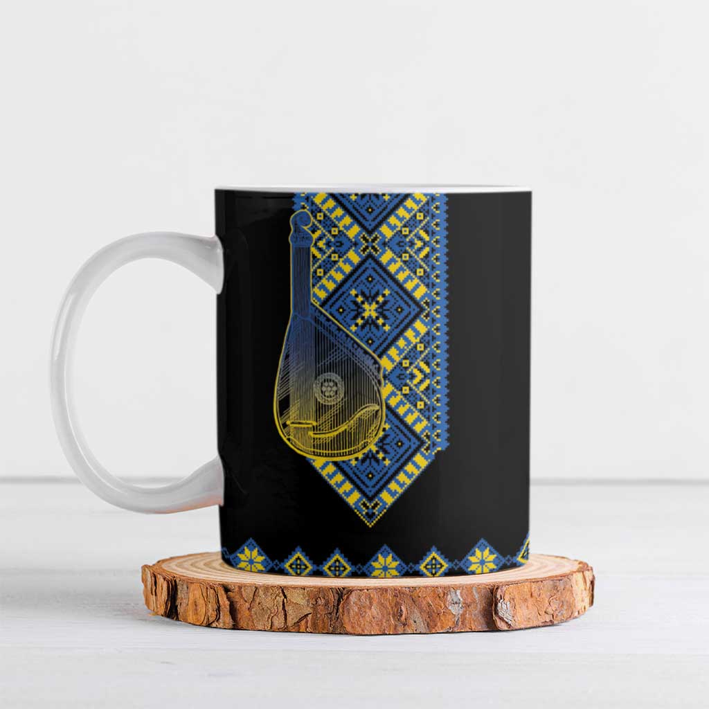 Ukraine Bandura Vyshyvanka Pattern Ceramic Mug Ukrainian Heritage Folk Black Version - Wonder Print Shop