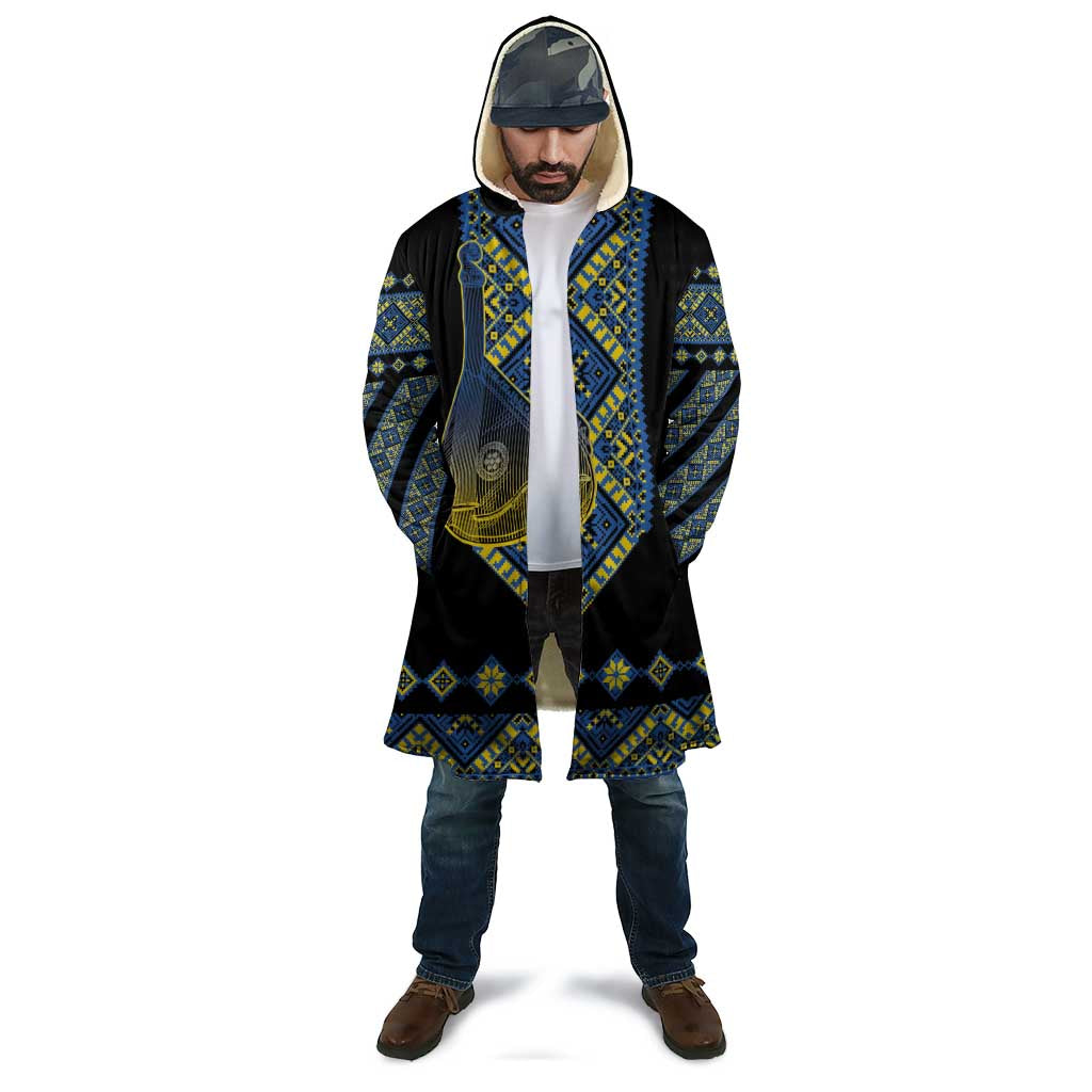 Ukraine Bandura Vyshyvanka Pattern Cloak Ukrainian Heritage Folk Black Version - Wonder Print Shop