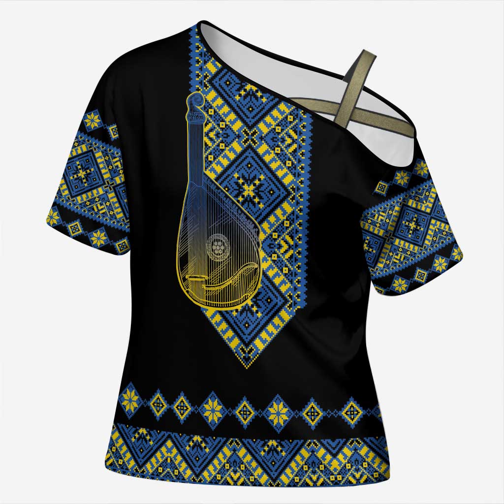 Ukraine Bandura Vyshyvanka Pattern Cross Shoulder Shirt Ukrainian Heritage Folk Black Version - Wonder Print Shop
