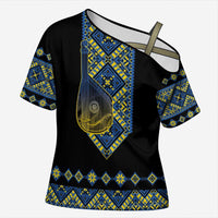 Ukraine Bandura Vyshyvanka Pattern Cross Shoulder Shirt Ukrainian Heritage Folk Black Version - Wonder Print Shop
