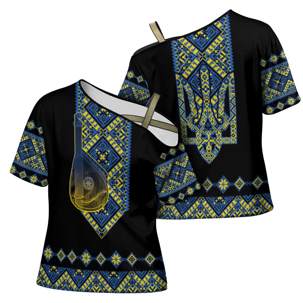 Ukraine Bandura Vyshyvanka Pattern Cross Shoulder Shirt Ukrainian Heritage Folk Black Version - Wonder Print Shop