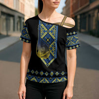 Ukraine Bandura Vyshyvanka Pattern Cross Shoulder Shirt Ukrainian Heritage Folk Black Version - Wonder Print Shop