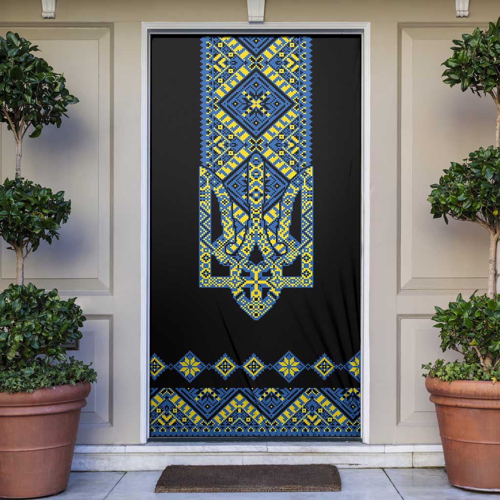 Ukraine Bandura Vyshyvanka Pattern Door Cover Ukrainian Heritage Folk Black Version - Wonder Print Shop