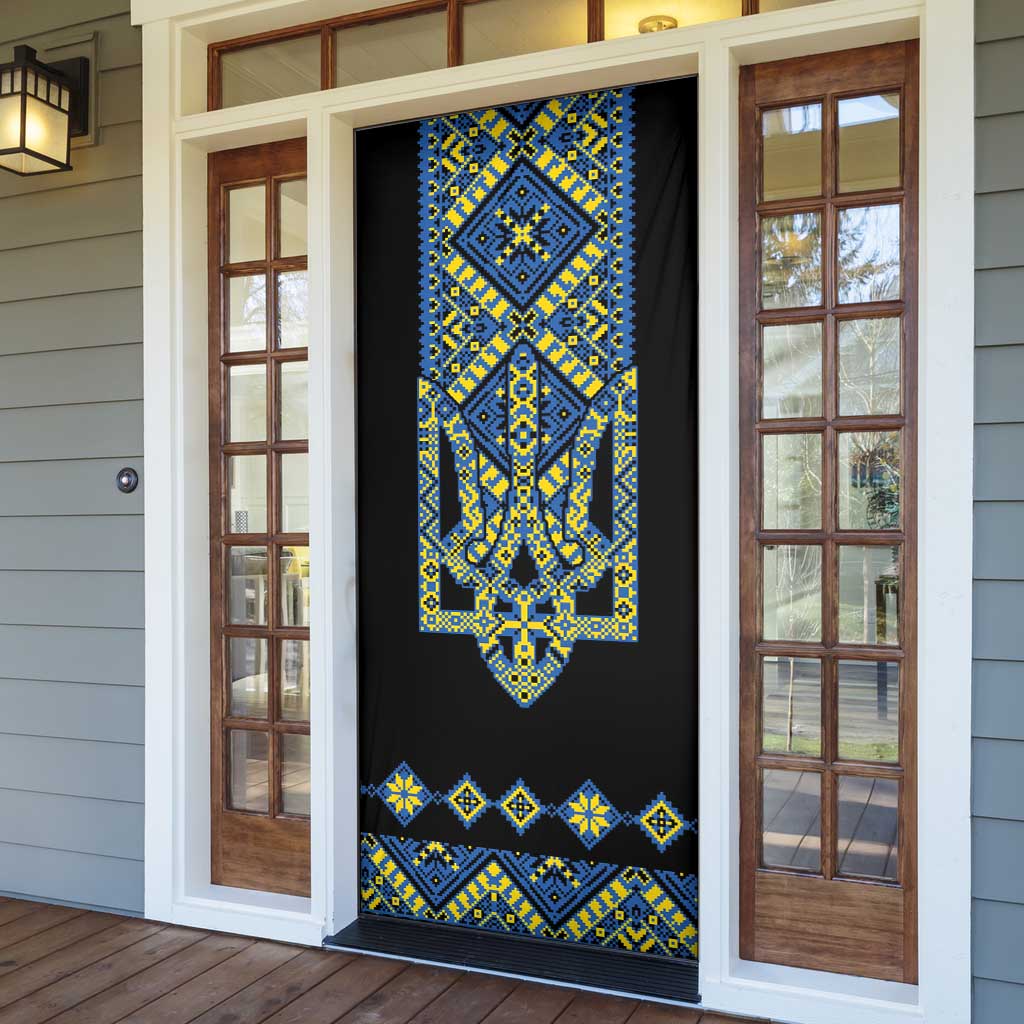 Ukraine Bandura Vyshyvanka Pattern Door Cover Ukrainian Heritage Folk Black Version - Wonder Print Shop
