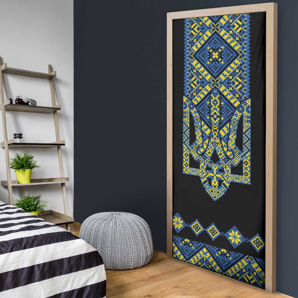 Ukraine Bandura Vyshyvanka Pattern Door Cover Ukrainian Heritage Folk Black Version - Wonder Print Shop