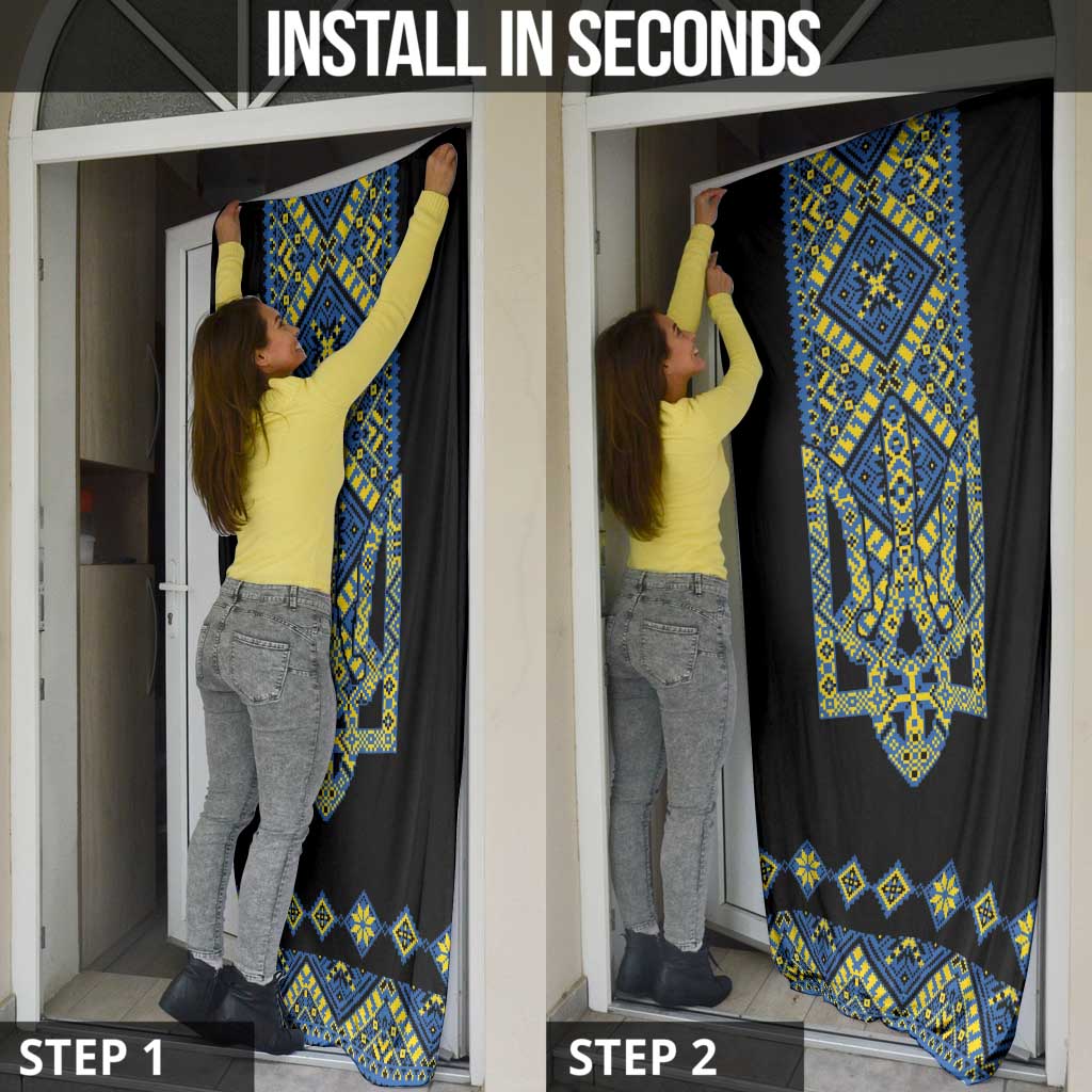 Ukraine Bandura Vyshyvanka Pattern Door Cover Ukrainian Heritage Folk Black Version - Wonder Print Shop