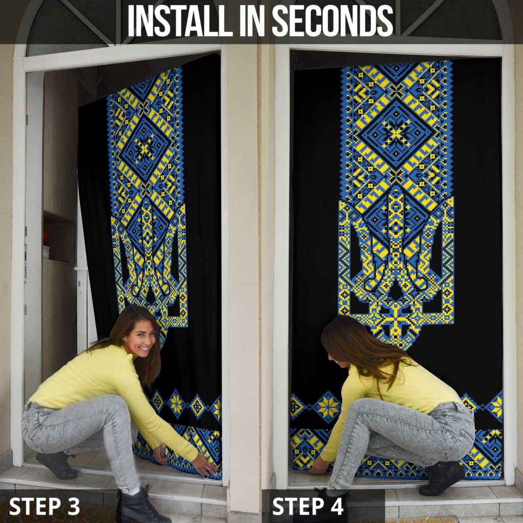 Ukraine Bandura Vyshyvanka Pattern Door Cover Ukrainian Heritage Folk Black Version - Wonder Print Shop