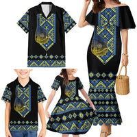 Ukraine Bandura Vyshyvanka Pattern Family Matching Mermaid Dress and Hawaiian Shirt Ukrainian Heritage Folk Black Version